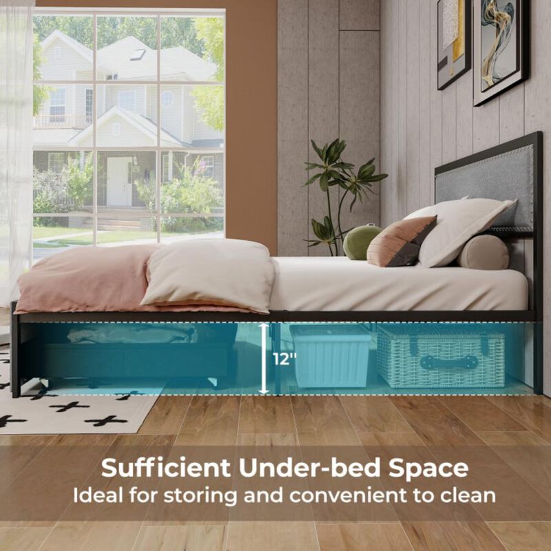 Hivvago Bed Frame with LED Lights Drawer and Metal Slats