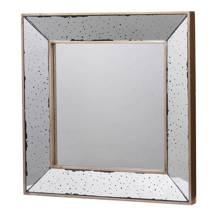 Filo 18 Inch Square Wall Accent Mirror, Raised Tray Edges, Mirrored Frame - Benzara