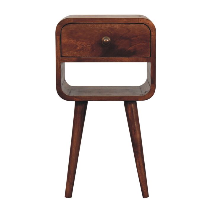 Artisan Furniture Solid Wood Mini Honey Caramel Curved Bedside with Lower Slot