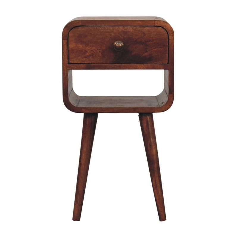 Artisan Furniture Solid Wood Mini Honey Caramel Curved Bedside with Lower Slot