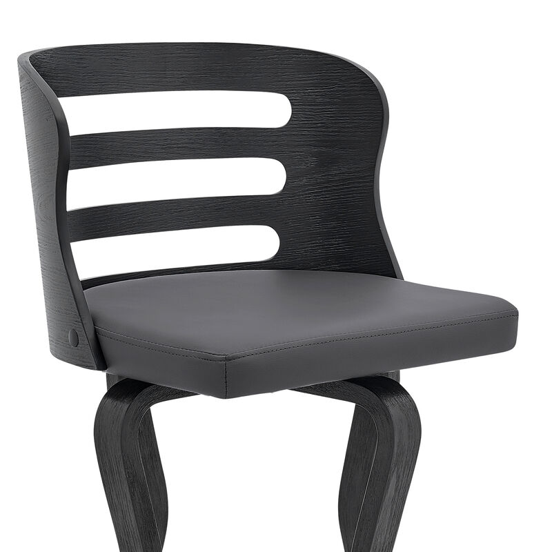 Verne Swivel Gray Faux Leather and Black Wood Bar Stool