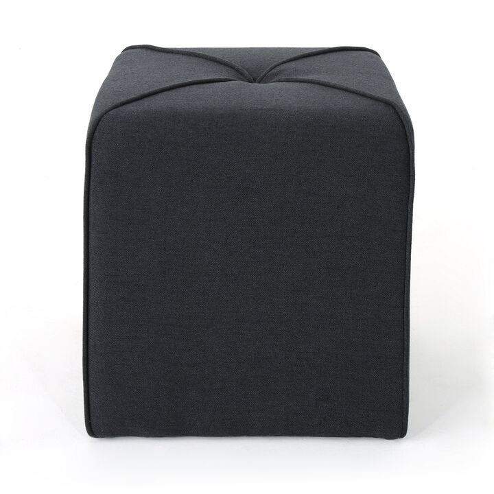 Liasa Footstool Ottoman, Soft Red Fabric, Rubberwood, Square 17 Inch - Benzara