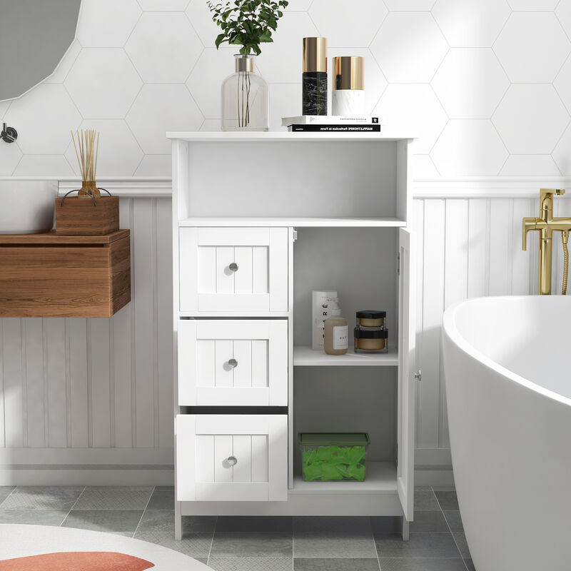 23.62 in. W. x 11.81 in. D x 39.37 in. H White Wood Linen Cabinet with Shelves and Storage