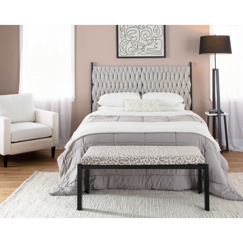 Braided Matisse Queen Size Headboard In Black Metal And Cream Fabric