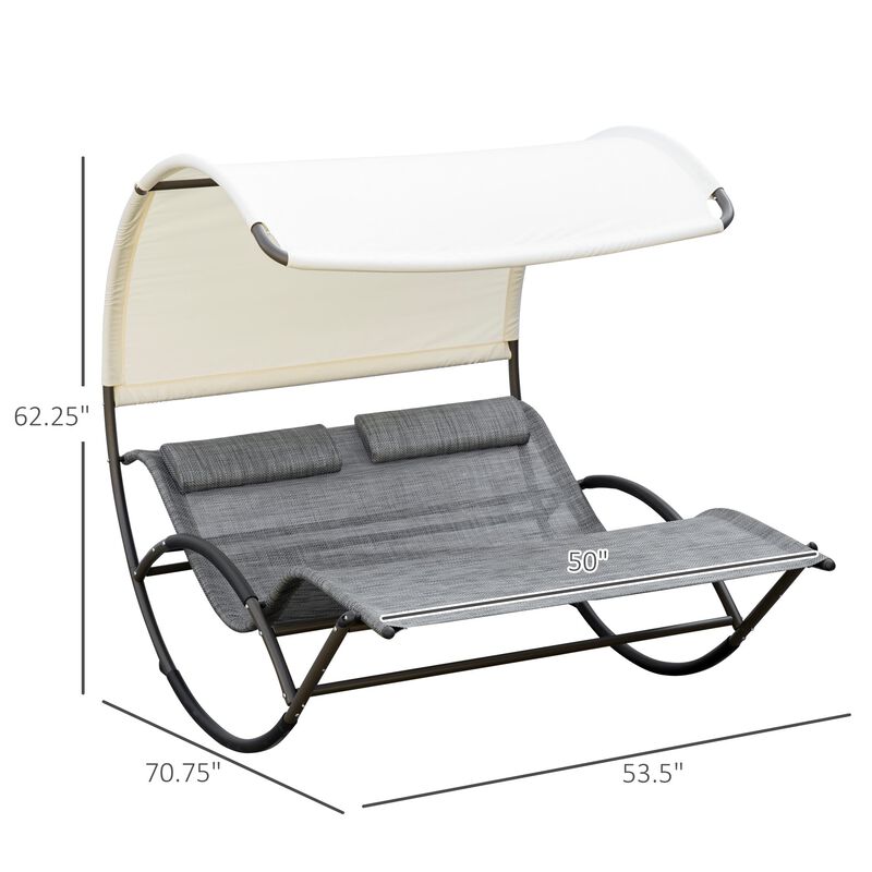 Light Gray Patio Lounger: Double Rocking Bed with Canopy