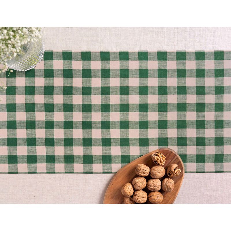 Solino Home 100% Pure Linen Table Runner 14 x 36 Inch | Morgan Check