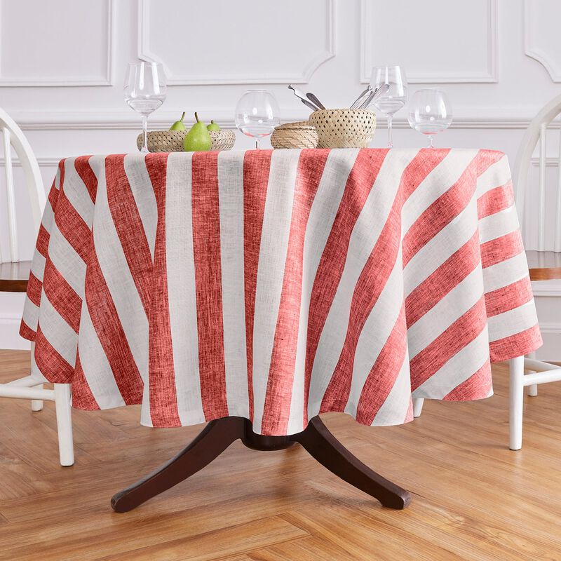 Solino Home 100% Pure Linen Round Tablecloth 70 Inch Diameter | Cabana Stripe