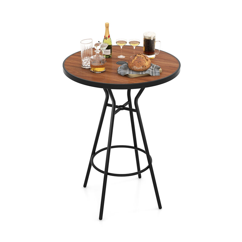 Outdoor Bar Table with Wood-Like Tabletop for Backyard Garden