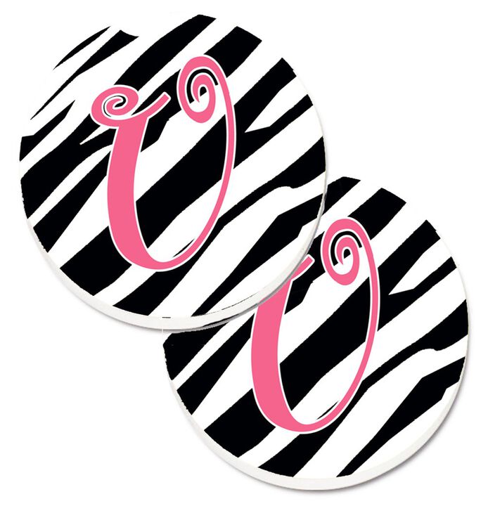 Caroline's Treasures Monogram Initial U Zebra Stripe & Pink Set of 2 Cup Holder Car Coasters CJ1037-UCARC, 2.56, Multicolor