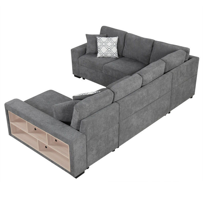 Merax U-shaped Sectional Sofa Pull-out Sofa Bed