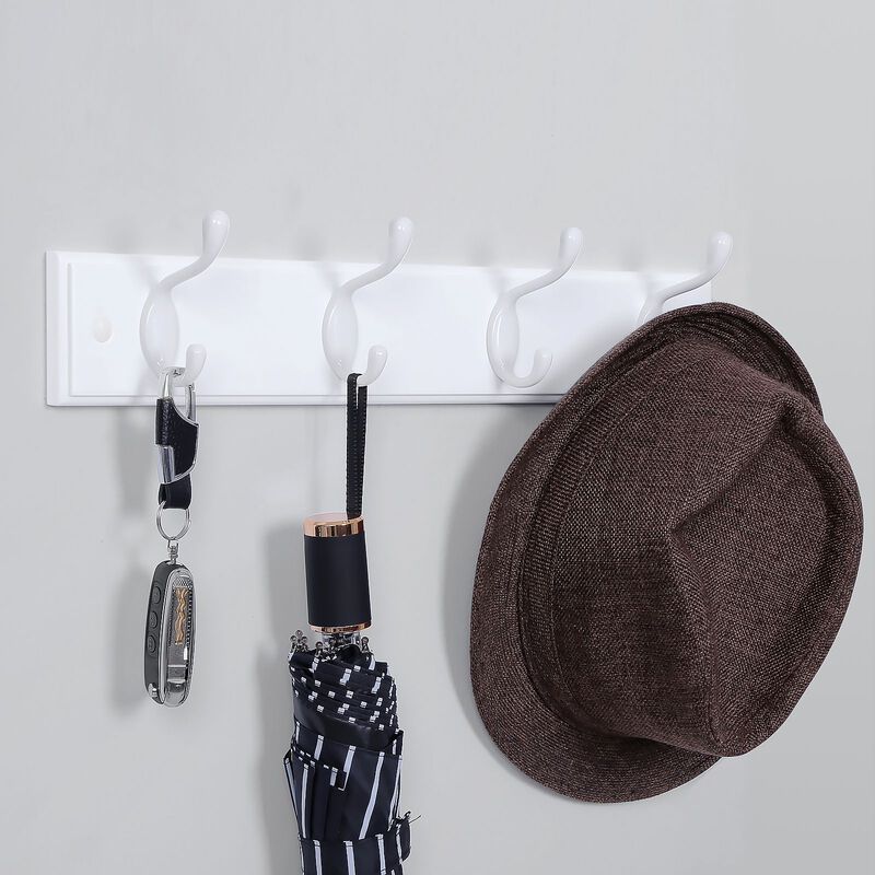Wall-Mount Coat Rack, Oval Hook Rail, 4 Metal Hooks For Living Room