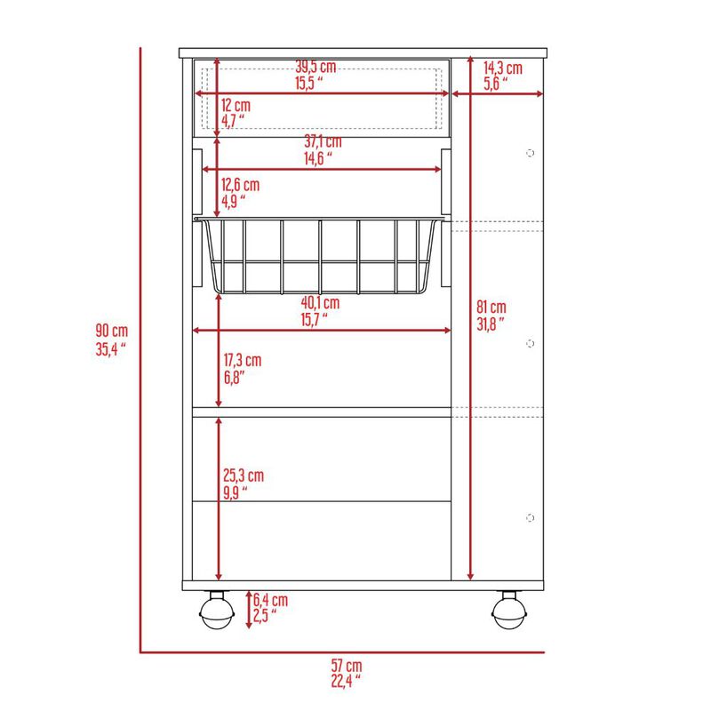 Streamdale Prospect 5-Shelf 1-Drawer Kitchen Cart White And Light Oak