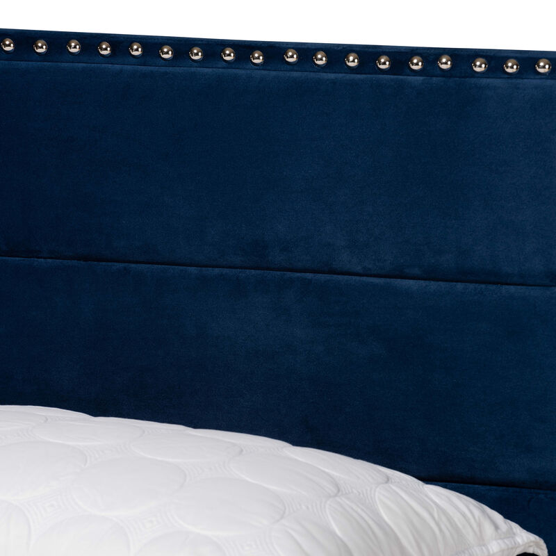 Baxton Studio Tamira Glam Navy Velvet Fabric Upholstered Queen Size Panel Bed