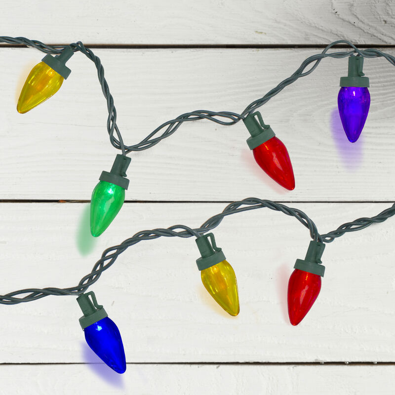 50 Multi-Color LED C7 Mini Christmas Lights  20.25 ft Green Wire