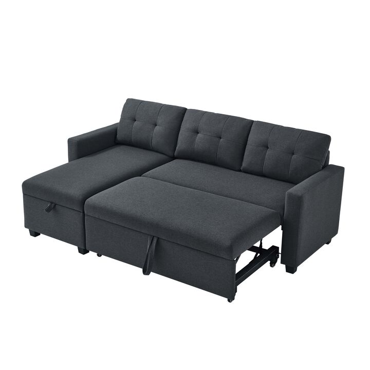 Merax Upholstered Pull Out Sectional Sofa with Storage Chaise