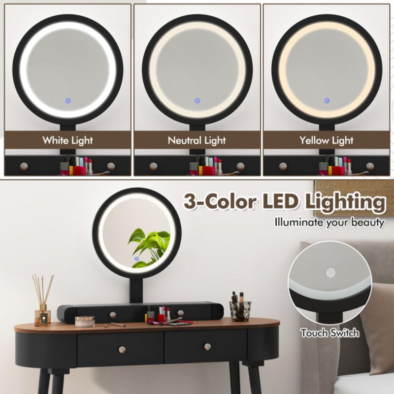 Hivvago Makeup Vanity Table Set with LED Mirror and 3 Spacious Drawers