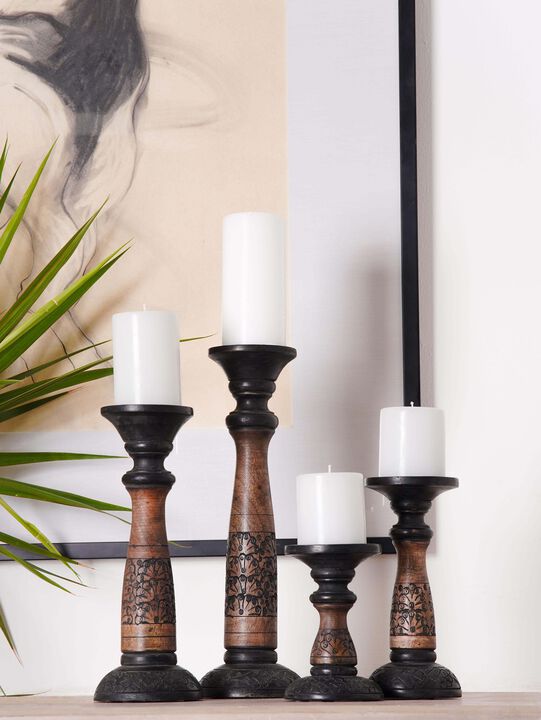 Traditional Black Wash Eco-friendly Handmade Mango Wood Set Of Four 6",9",12" & 15" Pillar Candle Holder