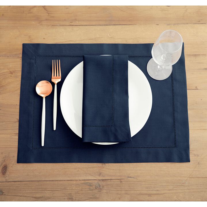 Solino Home Cotton Linen Hemstitch Dinner Napkins 20 x 20 Inch Set of 6