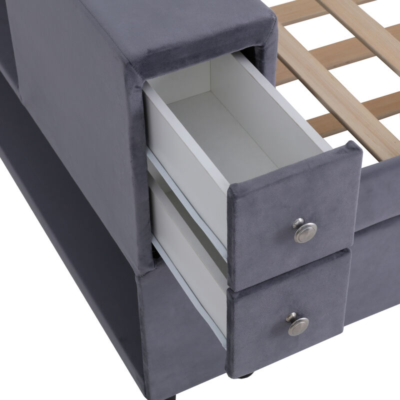 Merax Upholstered Bed with Trundle and USB Charging Ports