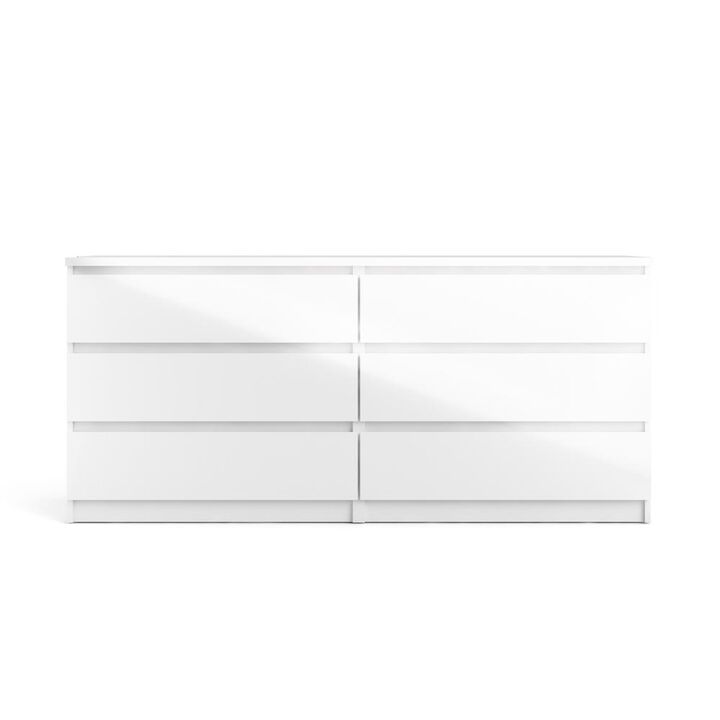 Tvilum 6 Drawer Double Dresser White High Gloss