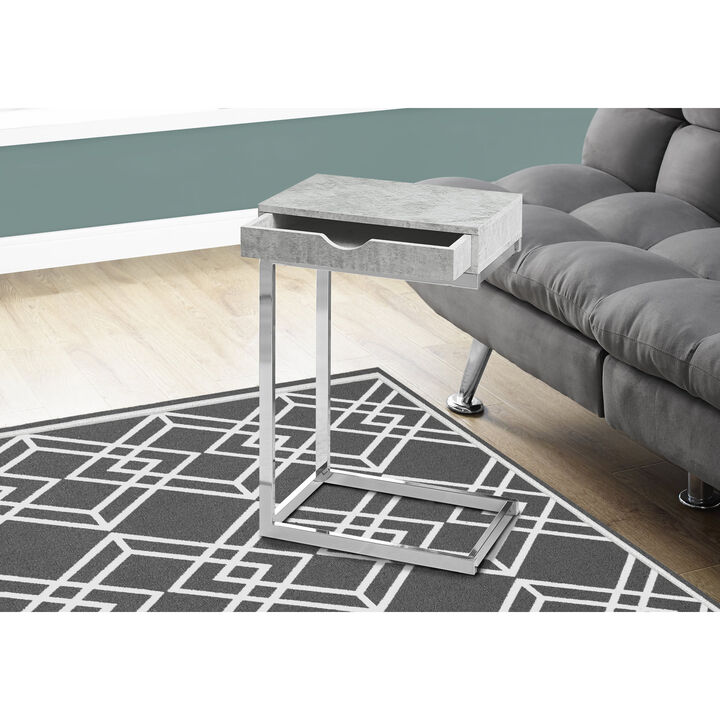 Monarch Specialties I 3373 Accent Table, C-shaped, End, Side, Snack, Storage Drawer, Living Room, Bedroom, Metal, Laminate, Grey, Chrome, Contemporary, Modern