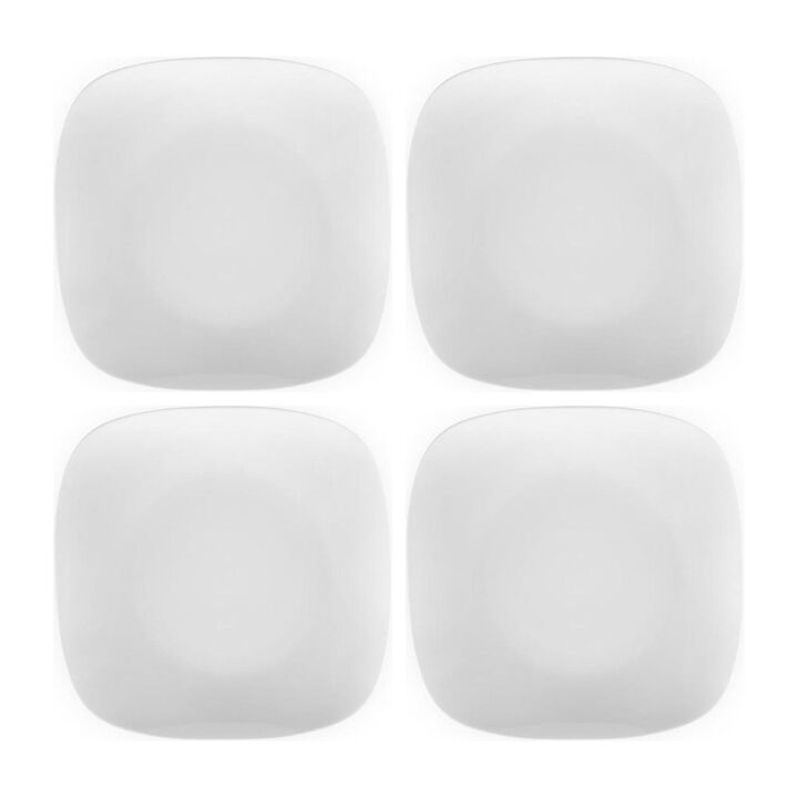 Porcelain Mimoza 10" x 10" Square White Porcelain Plate (Set of 4)