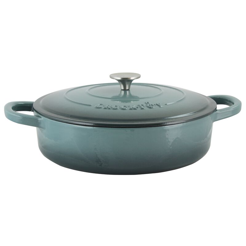 Crock-Pot Artisan Enameled 5 Quart Cast Iron Round Braiser Pan with Self Basting Lid in Slate Grey