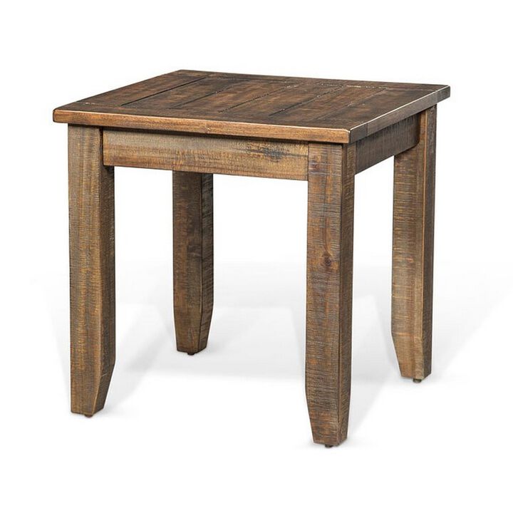 Flint Side End Table, Dark Brown Mahogany Wood Frame, 22 Inch Square - Benzara
