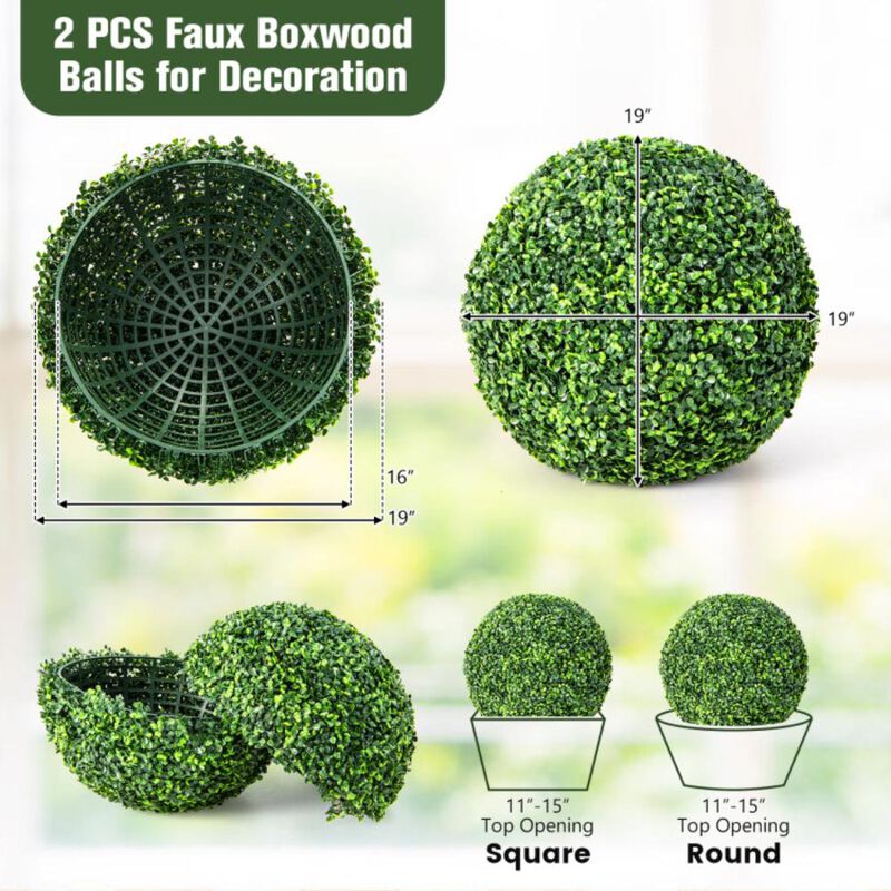 Hivvago 2 Pieces Artificial Topiary Balls Faux Boxwood Ball Plants
