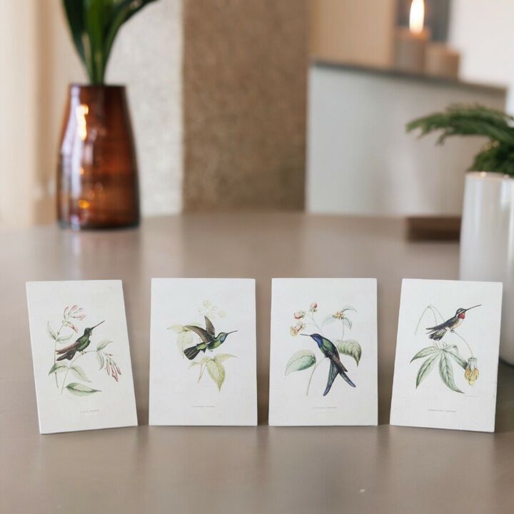 Set of 4 Hummingbird Prints – Decorative Wood, MDF, and Paper Wall Art for Rustic, Farmhouse, and Nature Decor