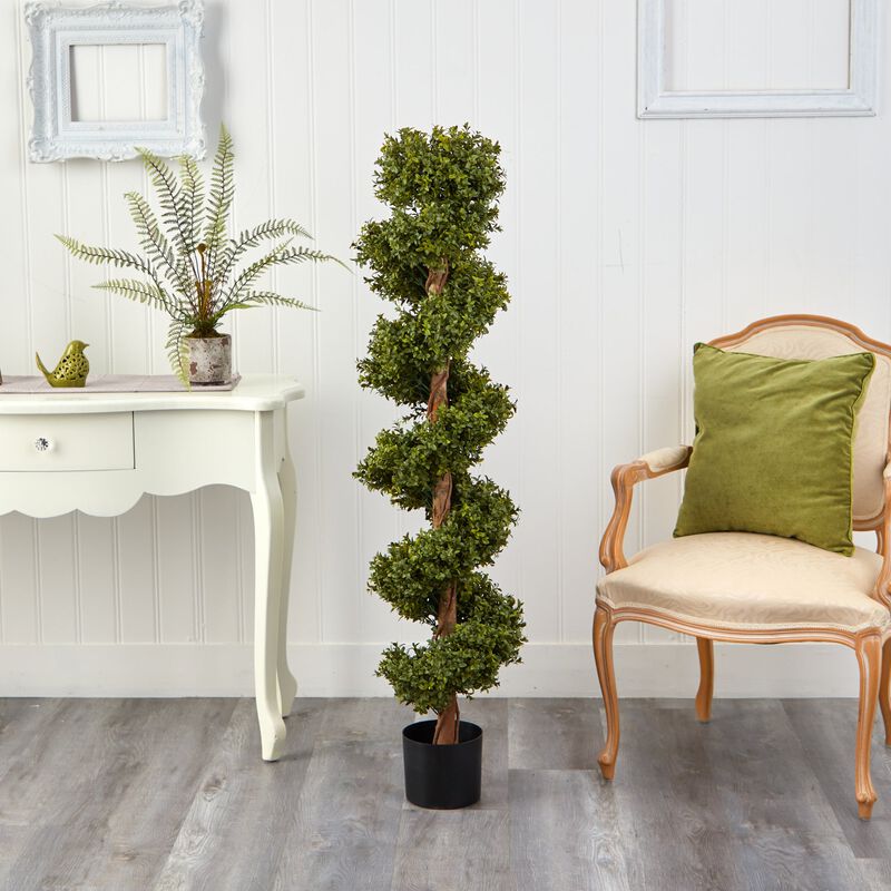 Hivvago 5 Feet Boxwood Spiral Topiary Artificial Tree (Indoor/Outdoor)