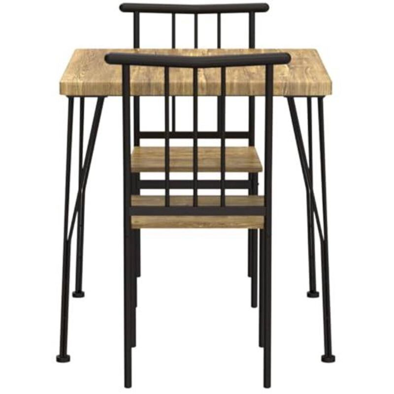 Hivvago Modern 3 Piece Metal Frame Dining Set with Wood Top Table and 2 Chairs