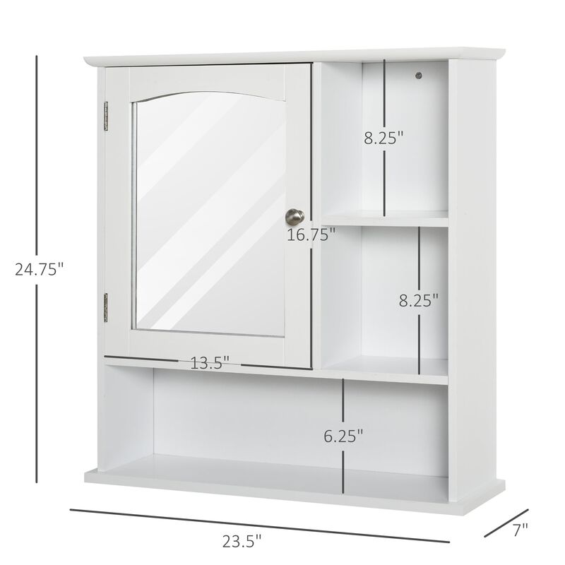 White Wall Organizer: Wood Medicine Cabinet with Mirror and Shelf