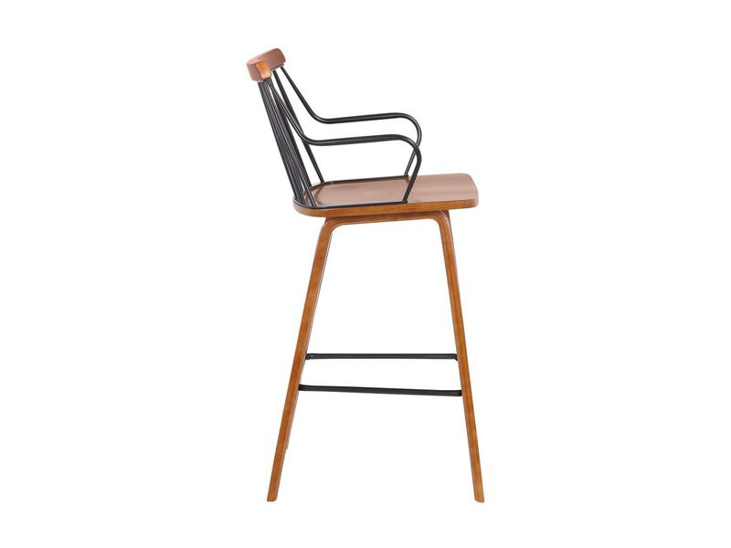 26 Inches Counter Height Barstool with Spindle Back, Brown and Black - Benzara