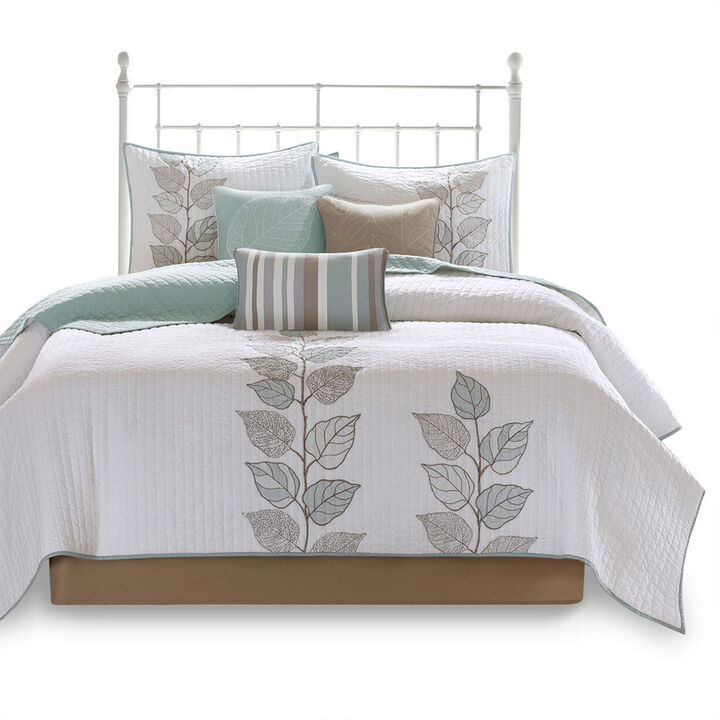Gracie Mills Forest 6-Piece Embroidered Quilt Set with Throw Pillows