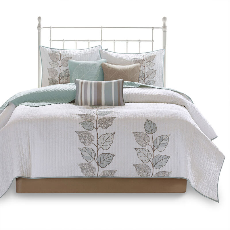 Gracie Mills Forest 6-Piece Embroidered Quilt Set with Throw Pillows