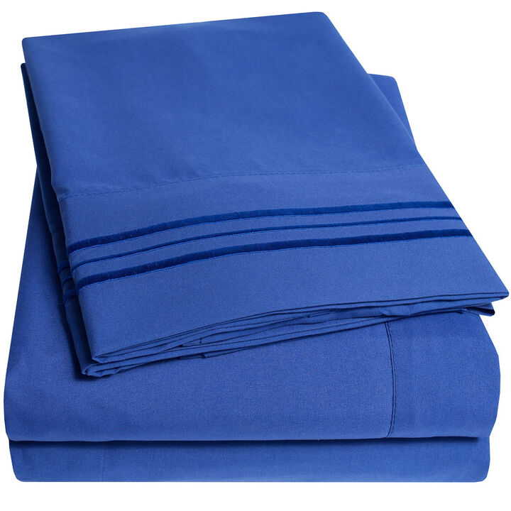 5 Piece Sheet Set, Ultra Soft 1800 Series Collection - Split King, Royal Blue
