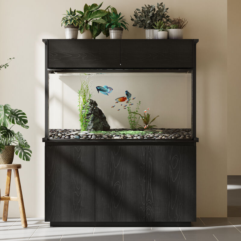 FUFU&GAGA Reptile Cabinet with 3 Doors, Adjustable Top & Front Panels, Water-Resistant Base, Metal Frame with Black Wood Grain Finish, (52" Lx 24"W x 62.8"H), Black