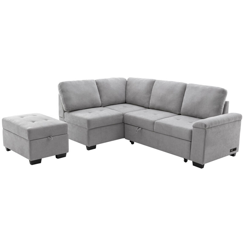 L-Shaped Sleeper Sectional Sofa with USB Charge