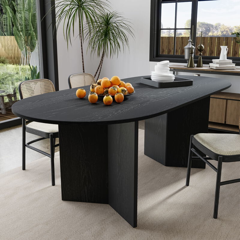 Brix 67V-Shaped Leg Oval Wooden Dining Table in BLACK Color(Seats 6)