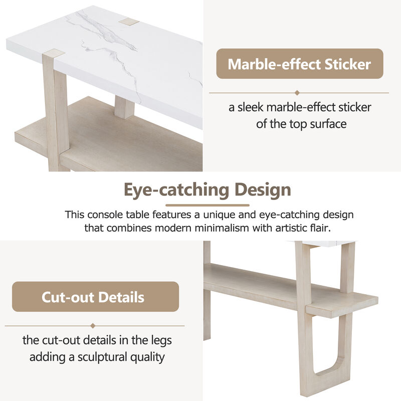 Merax Retro Elegant Console Table with Marble-Effect Top