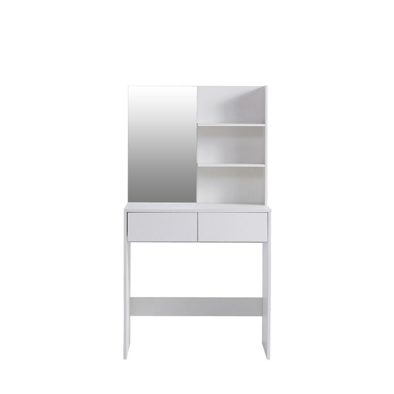 Vanity Desk With Mirror, Dressing Table With 2 Drawers, White Color