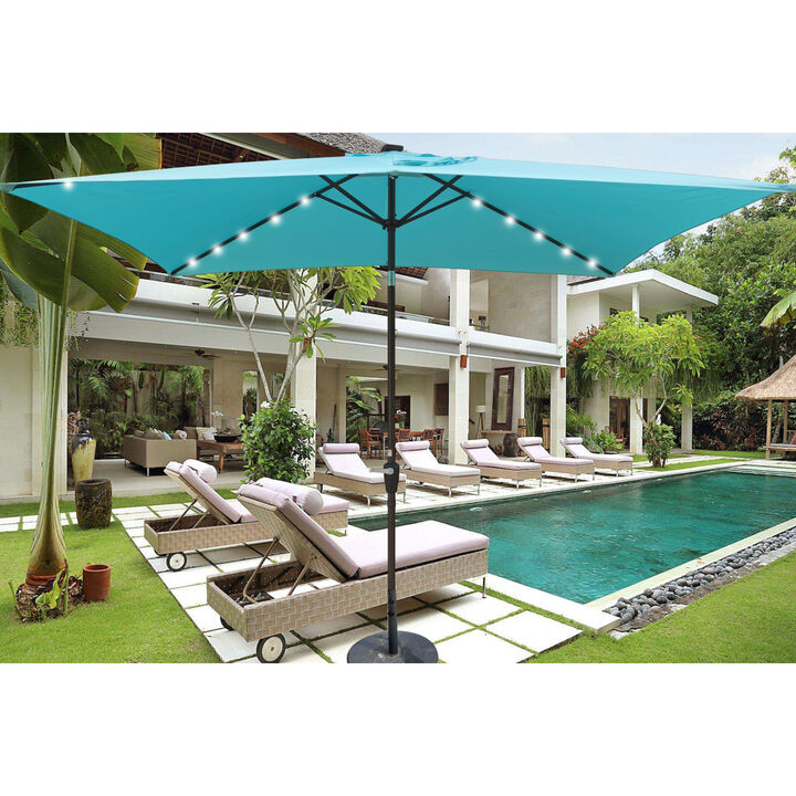 Solar LED Patio Umbrella: Crank, Tilt, 10x6.5 ft