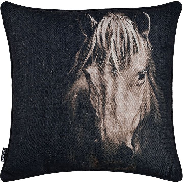20" Black and Gray Textured Horse Print Square Throw Pillow