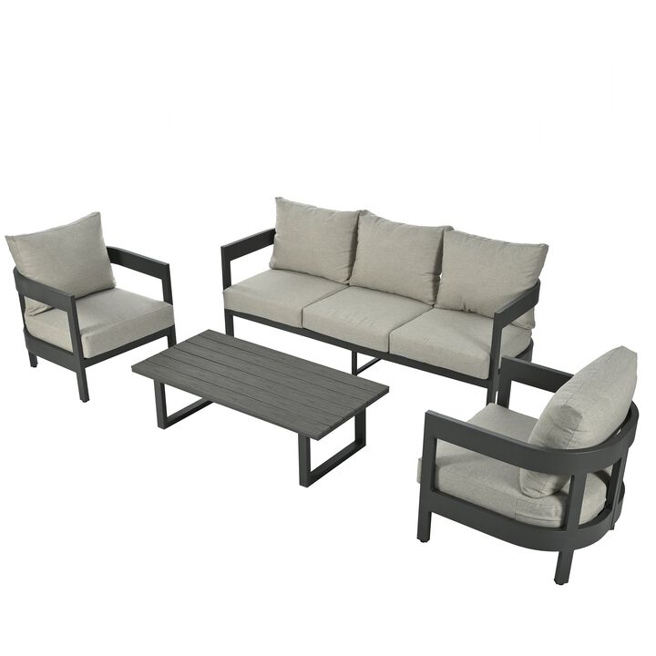 Mondawe 5-Piece Iron Outdoor Sofa Leisure Set,Weatherproof Dining Table & Chair Set For Patio Garden