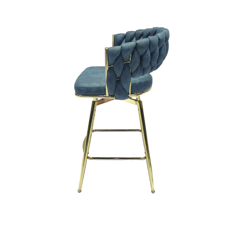 Blue Upholstered Bar Stools Set Of 2 With Swivel