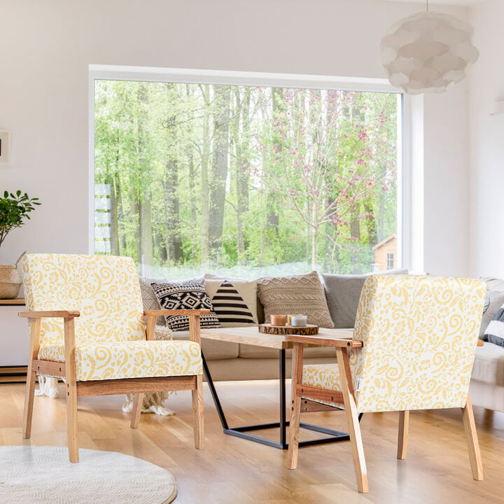 Costway 2PCS Accent Armchair Upholstered Chair Home Office w/ Wooden Frame White