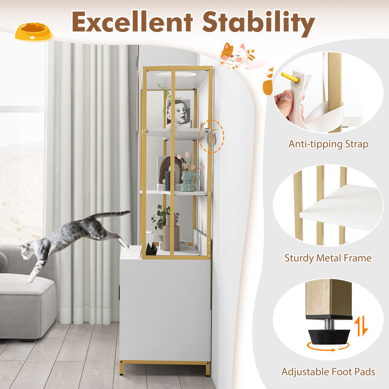 Cat Litter Box Enclosure with Storage and 3-tier Shelves