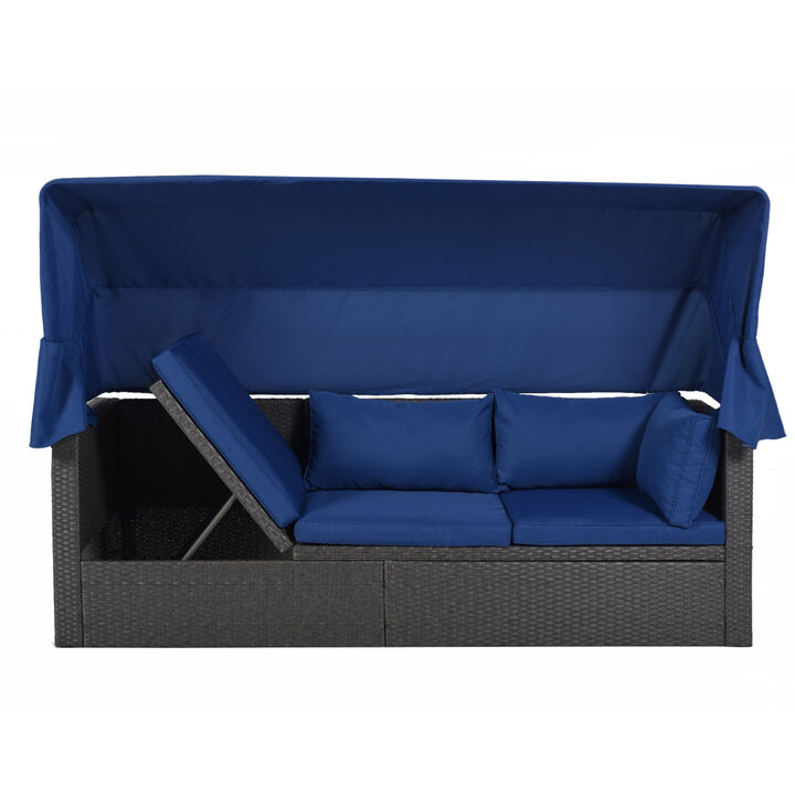 Rectangle Daybed with Retractable Canopy & Washable Cushions