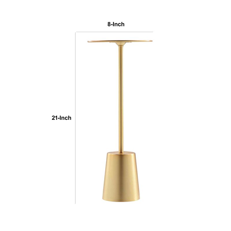 Ryan 8 Inch Side End Drink Table, Round, Tapered, Dome Base, Gold Metal - Benzara